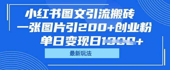 小红书图文引流搬砖，一张图片引200+创业粉，单日变现日数张-数梦链网络