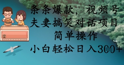 条条爆款，视频号夫妻搞笑对话项目，简单操作，小白轻松日入3张+-数梦链网络