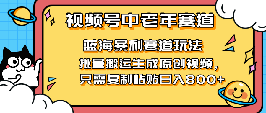 （14314期）2025视频号中老年短视频蓝海暴利风口！复制粘贴搬运视频单日赚800+，无...-数梦链网络